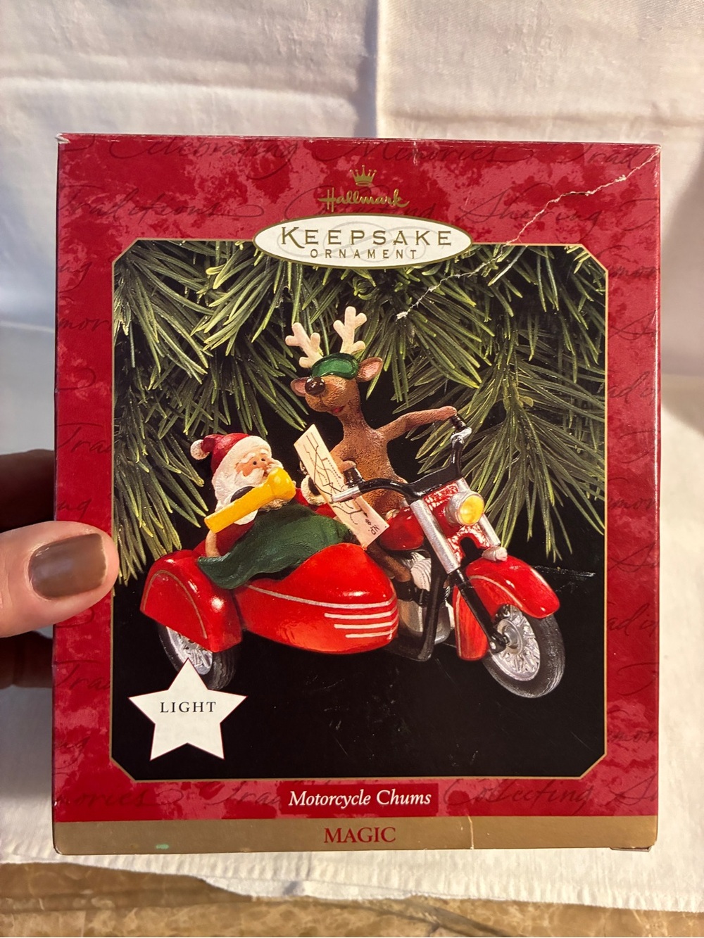 Hallmark Keepsake Motorcycle Chums Ornament Santa Reindeer Lights Up 1997